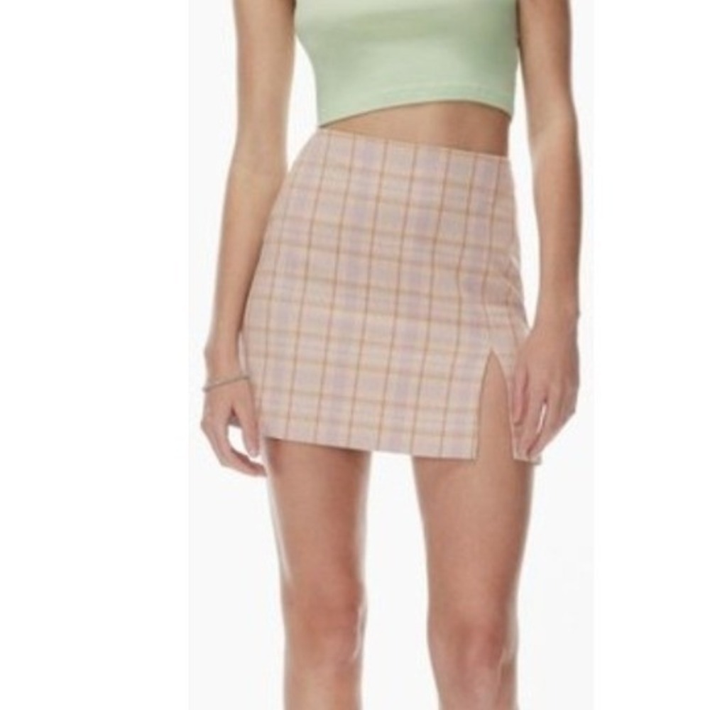 The Copper Closet Blashe Plaid Mini Skirt Side Slit A-Line Size M NWT